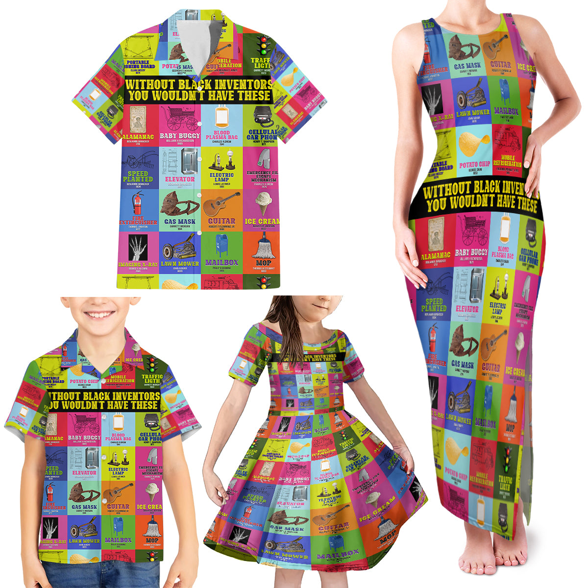 Black Inventions Family Matching Tank Maxi Dress and Hawaiian Shirt African-American Inventors - Wonder Print Shop