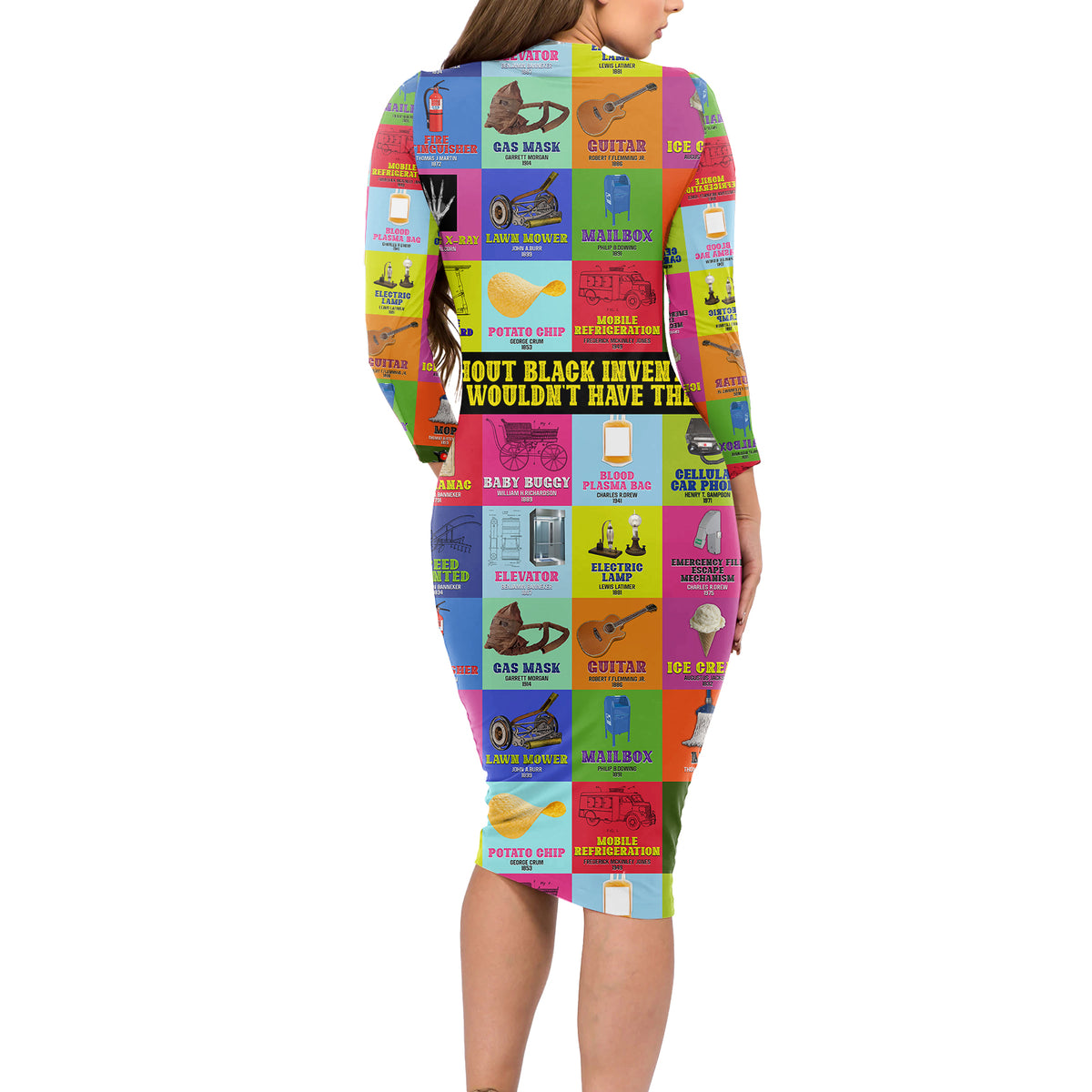 Black Inventions Long Sleeve Bodycon Dress African-American Inventors - Wonder Print Shop