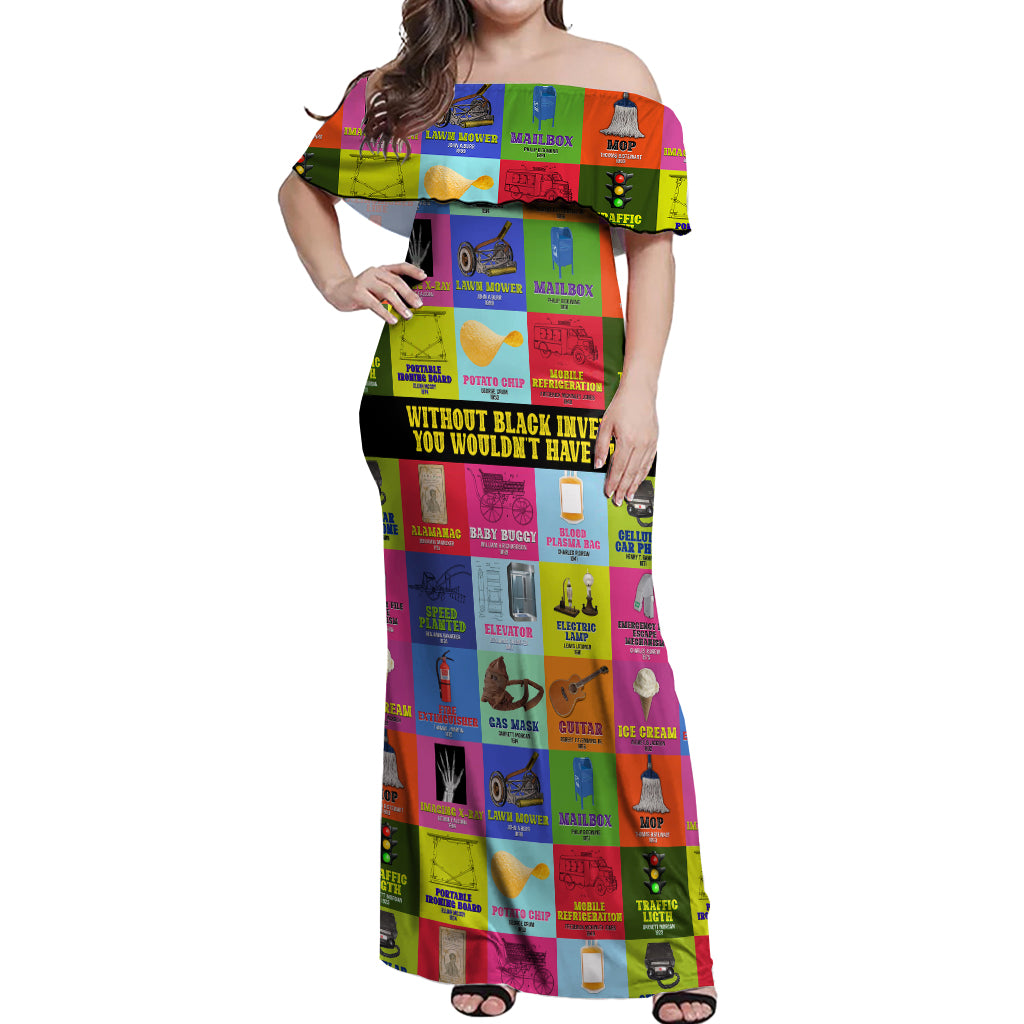Black Inventions Off Shoulder Maxi Dress African-American Inventors - Wonder Print Shop