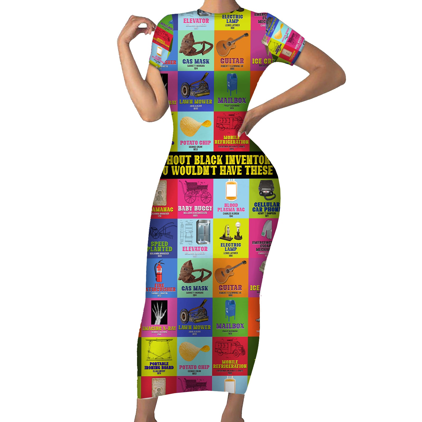 Black Inventions Short Sleeve Bodycon Dress African-American Inventors - Wonder Print Shop
