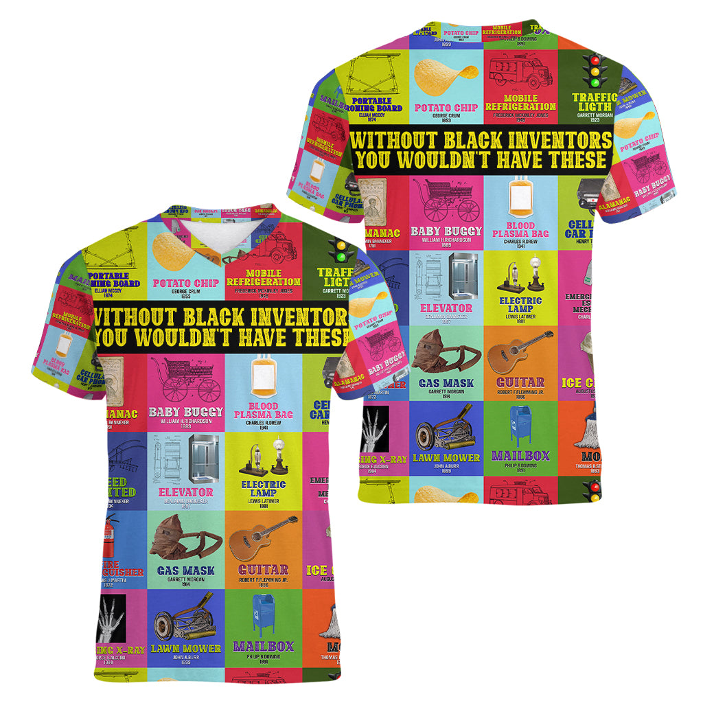 Black Inventions Women V Neck T Shirt African-American Inventors - Wonder Print Shop