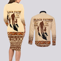 Black Father Couples Matching Long Sleeve Bodycon Dress and Long Sleeve Button Shirts African Father with Son and Daughter - Wonder Print Shop