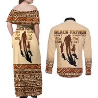 Black Father Couples Matching Off Shoulder Maxi Dress and Long Sleeve Button Shirts African Father with Son and Daughter - Wonder Print Shop