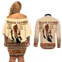 Black Father Couples Matching Off Shoulder Short Dress and Long Sleeve Button Shirts African Father with Son and Daughter - Wonder Print Shop