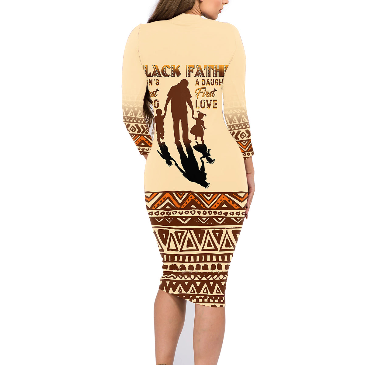 Black Father Family Matching Long Sleeve Bodycon Dress and Hawaiian Shirt African Father with Son and Daughter - Wonder Print Shop