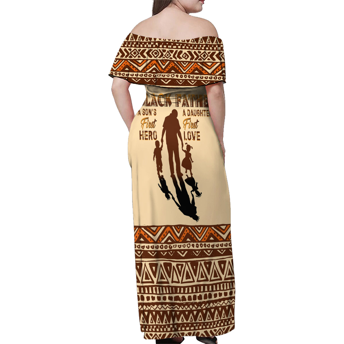 Black Father Family Matching Off Shoulder Maxi Dress and Hawaiian Shirt African Father with Son and Daughter - Wonder Print Shop