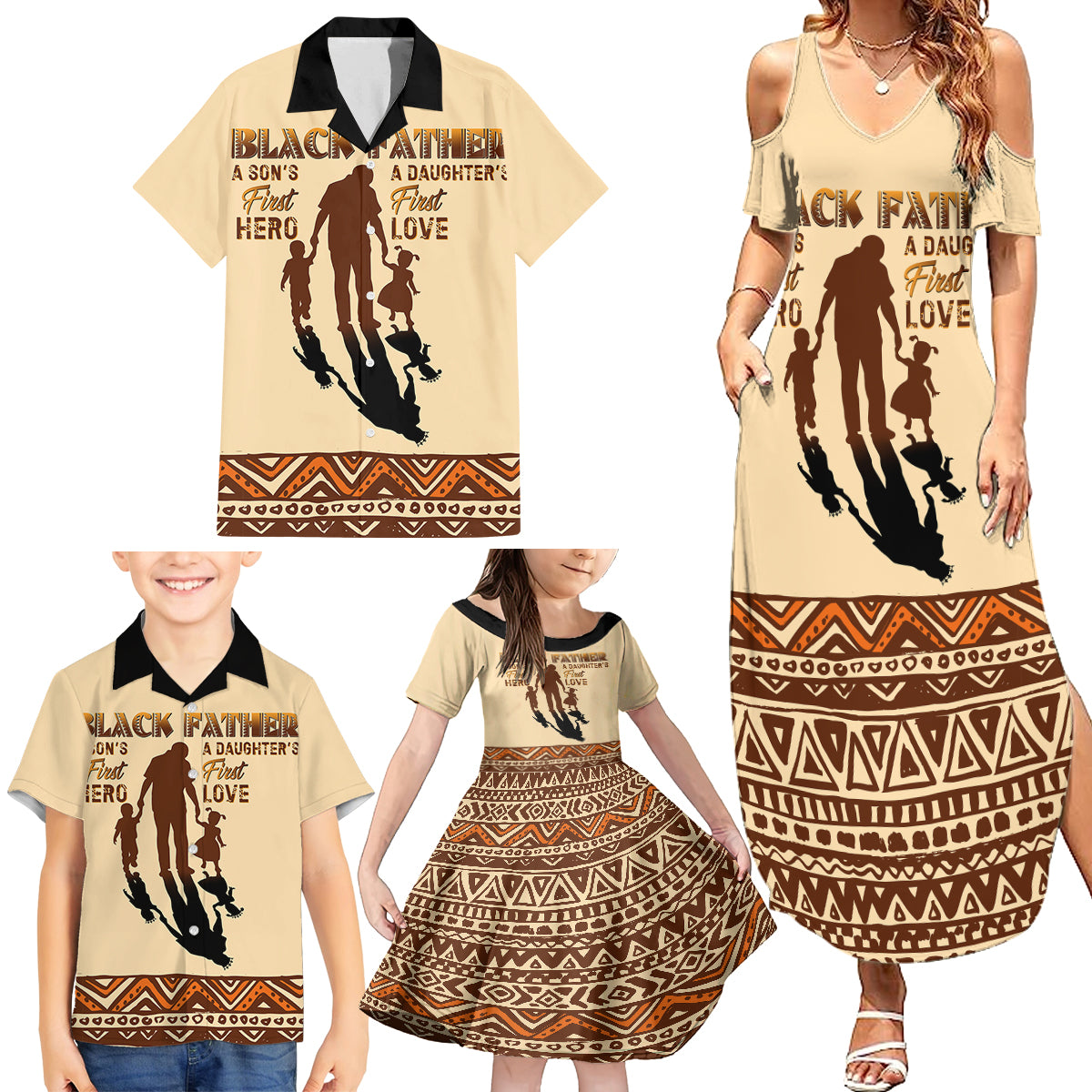 Black Father Family Matching Summer Maxi Dress and Hawaiian Shirt African Father with Son and Daughter - Wonder Print Shop