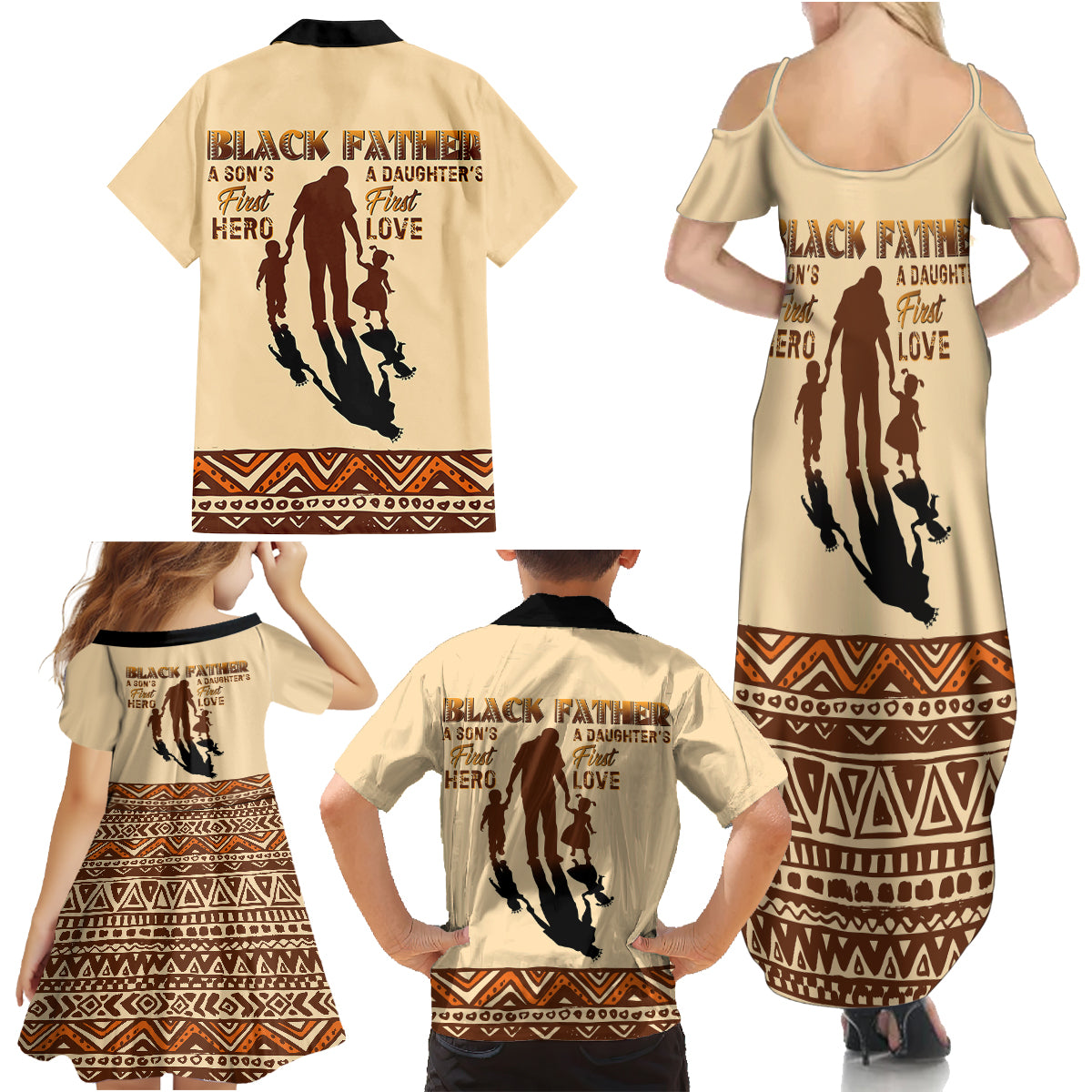 Black Father Family Matching Summer Maxi Dress and Hawaiian Shirt African Father with Son and Daughter - Wonder Print Shop