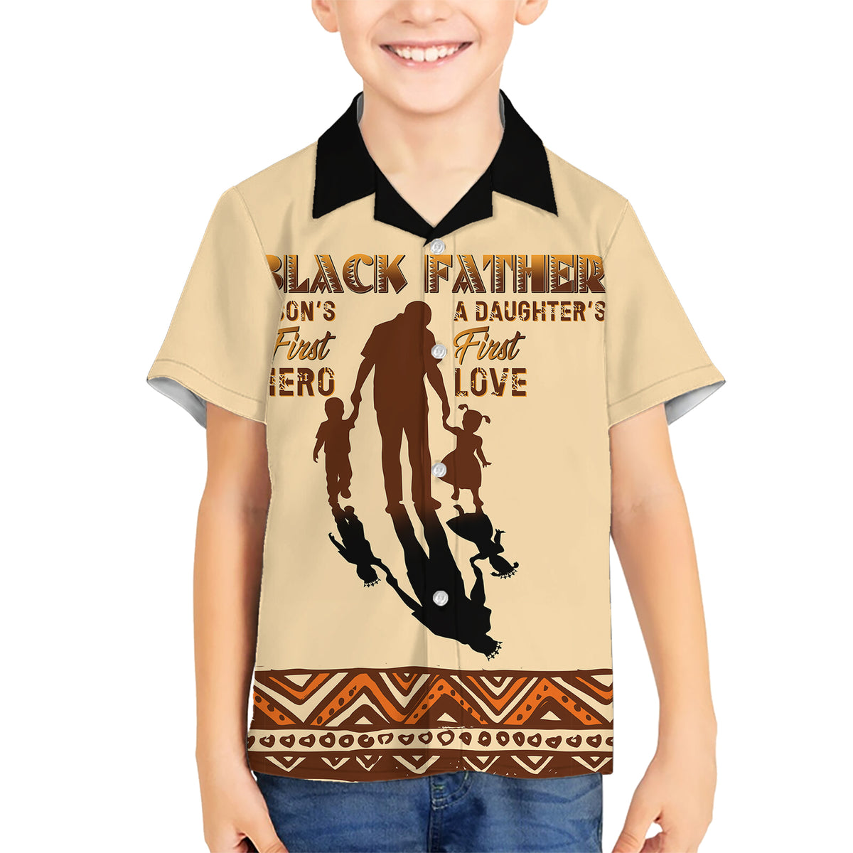 Black Father Kid Hawaiian Shirt African Father with Son and Daughter - Wonder Print Shop