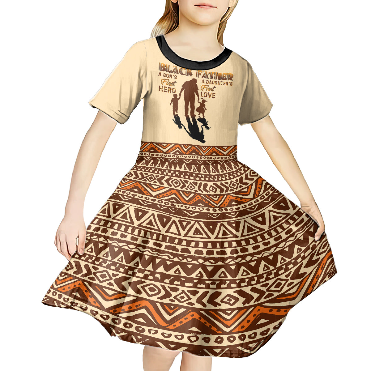 Black Father Kid Short Sleeve Dress African Father with Son and Daughter - Wonder Print Shop