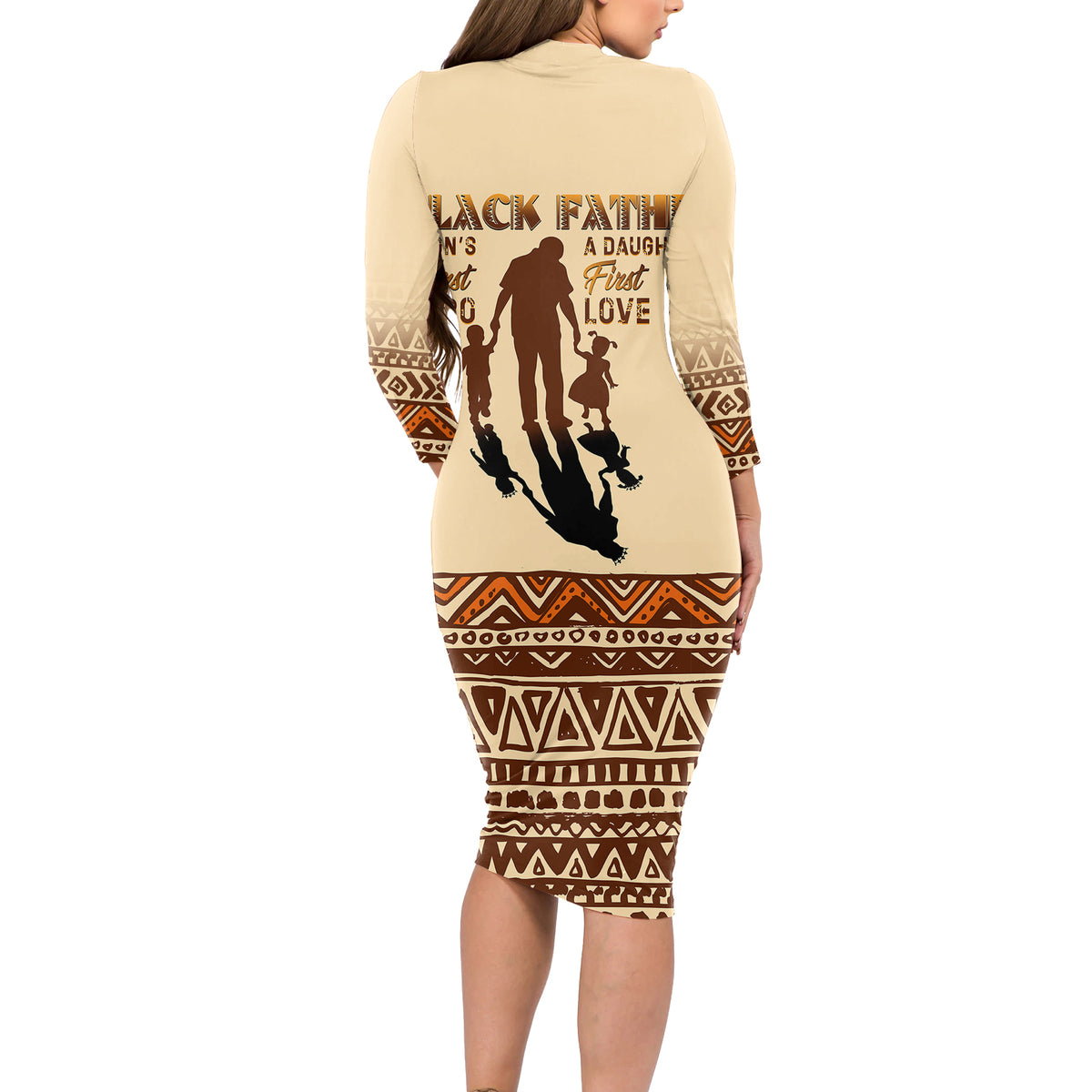 Black Father Long Sleeve Bodycon Dress African Father with Son and Daughter - Wonder Print Shop