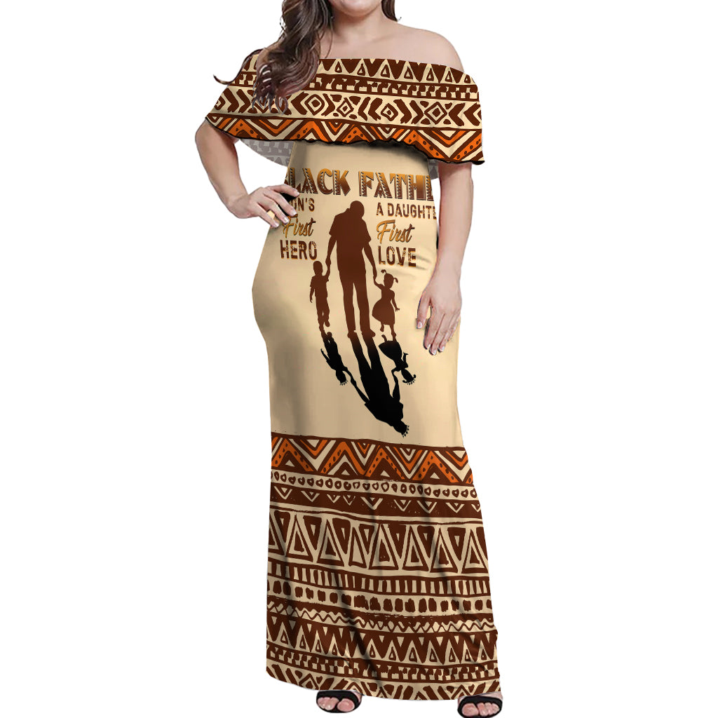Black Father Off Shoulder Maxi Dress African Father with Son and Daughter - Wonder Print Shop