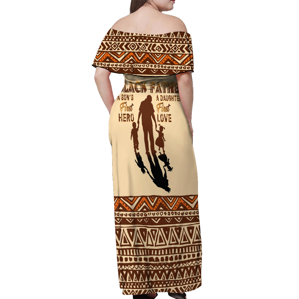 Black Father Off Shoulder Maxi Dress African Father with Son and Daughter - Wonder Print Shop