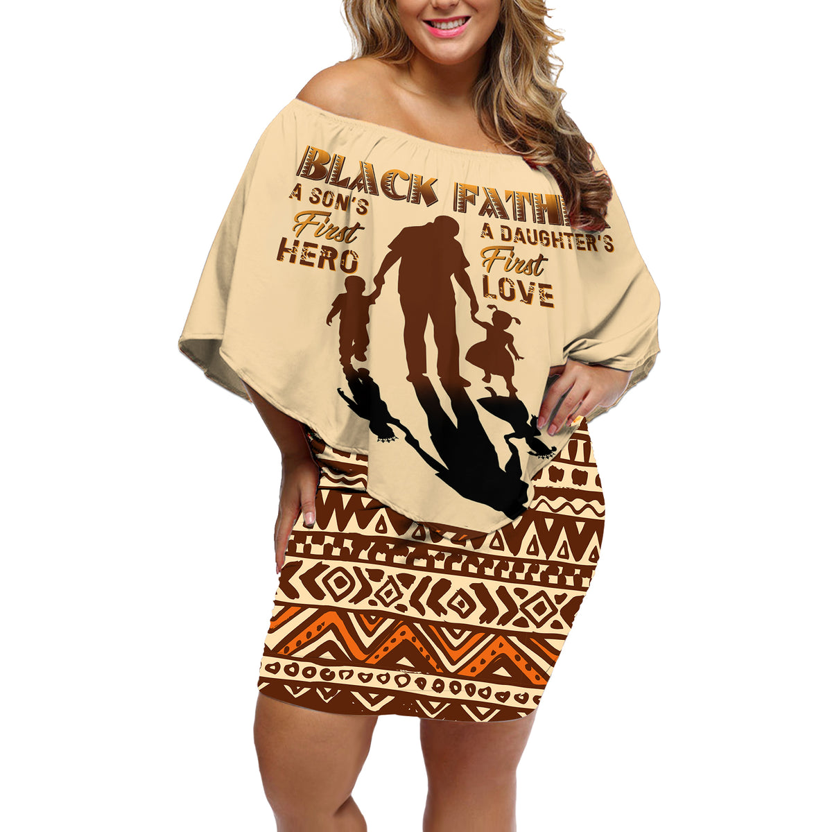 Black Father Off Shoulder Short Dress African Father with Son and Daughter - Wonder Print Shop