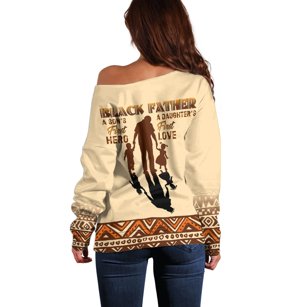 Black Father Off Shoulder Sweater African Father with Son and Daughter - Wonder Print Shop