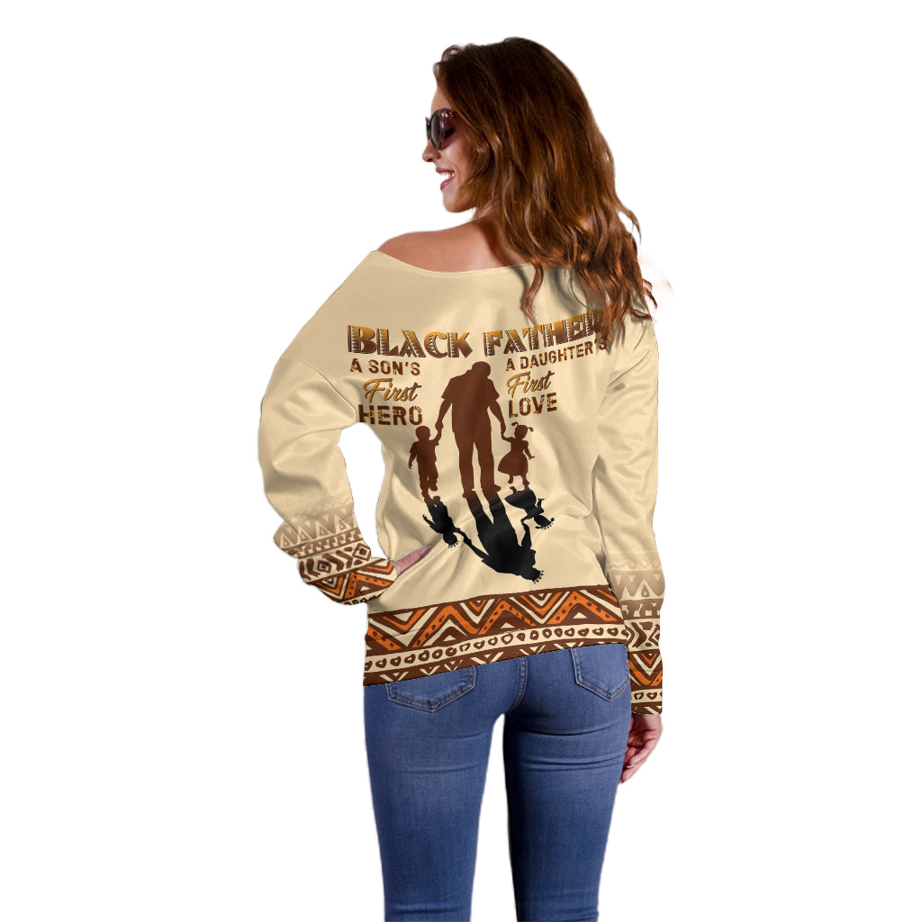 Black Father Off Shoulder Sweater African Father with Son and Daughter - Wonder Print Shop