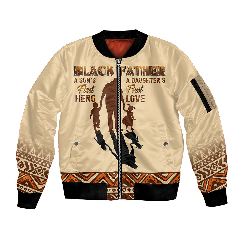 Black Father Sleeve Zip Bomber Jacket African Father with Son and Daughter - Wonder Print Shop