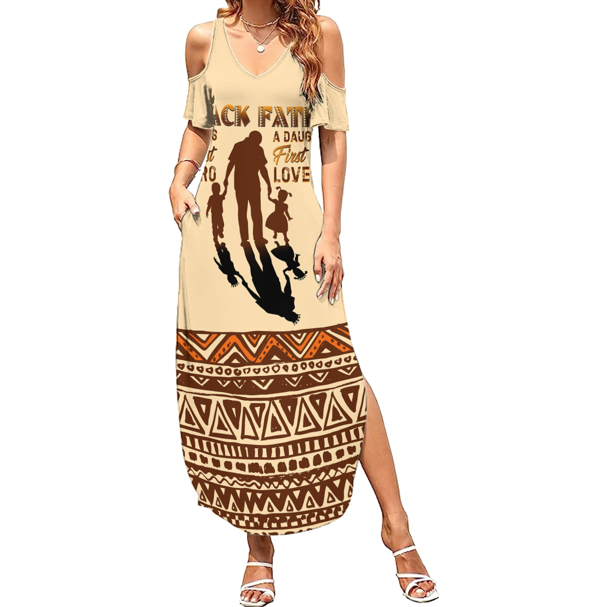 Black Father Summer Maxi Dress African Father with Son and Daughter - Wonder Print Shop
