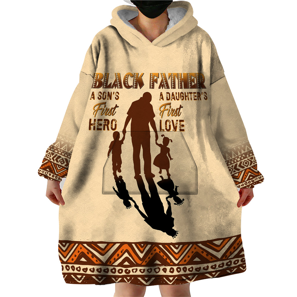 Black Father Wearable Blanket Hoodie African Father with Son and Daughter - Wonder Print Shop