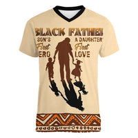 Black Father Women V Neck T Shirt African Father with Son and Daughter - Wonder Print Shop