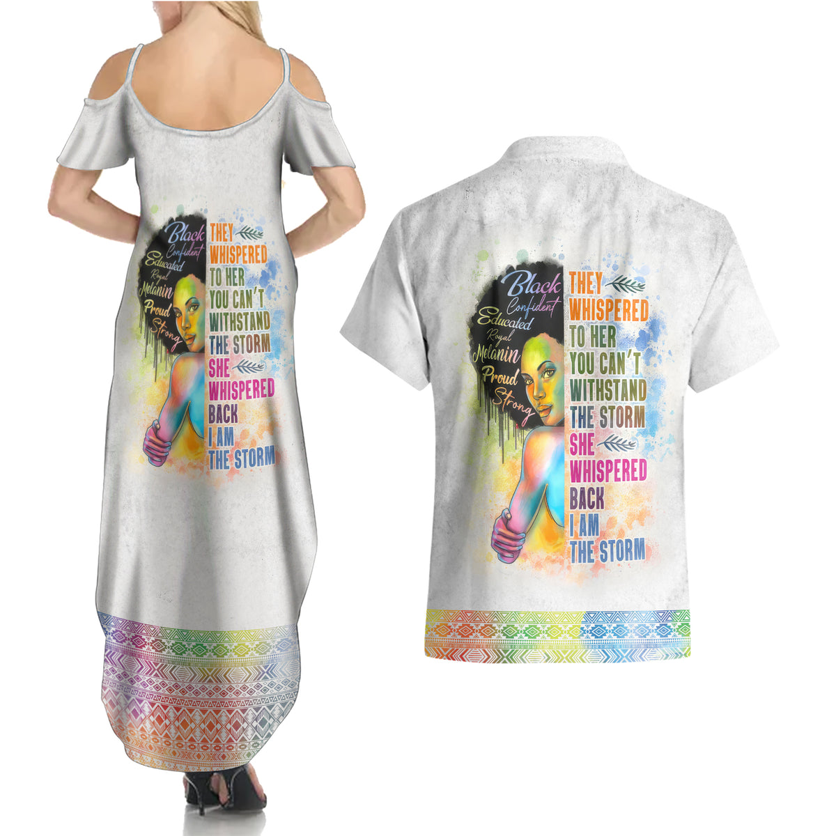 Black Girl I Am The Storm Couples Matching Summer Maxi Dress and Hawaiian Shirt African American Women - Wonder Print Shop