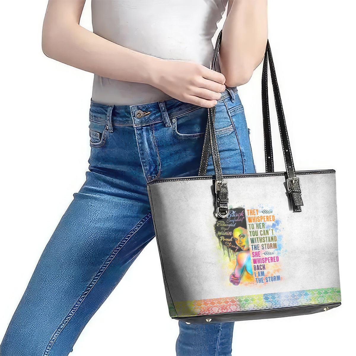 Black Girl I Am The Storm Leather Tote Bag African American Women - Wonder Print Shop