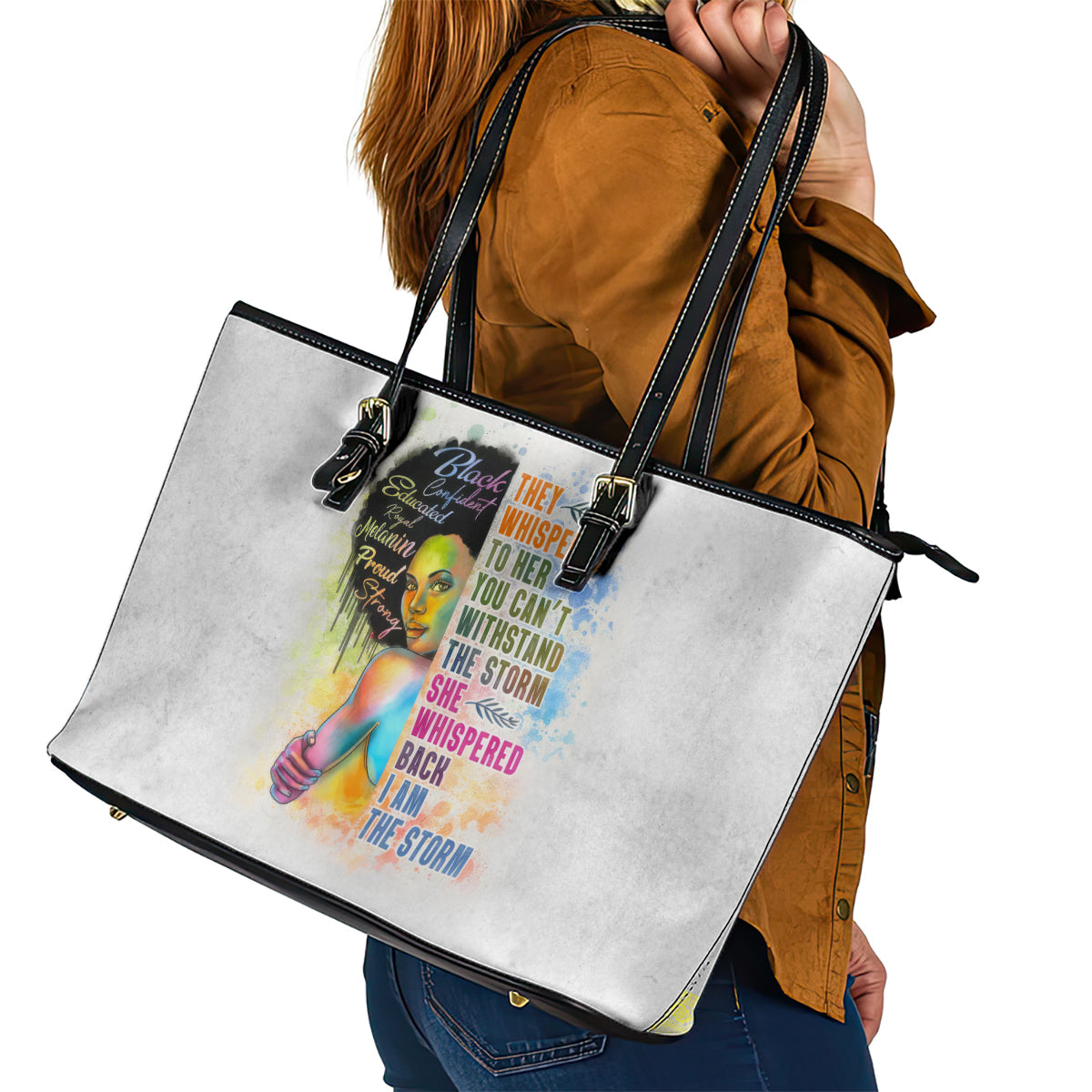 Black Girl I Am The Storm Leather Tote Bag African American Women - Wonder Print Shop