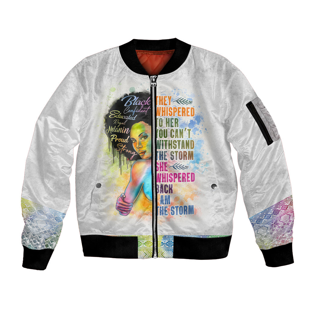 Black Girl I Am The Storm Sleeve Zip Bomber Jacket African American Women - Wonder Print Shop