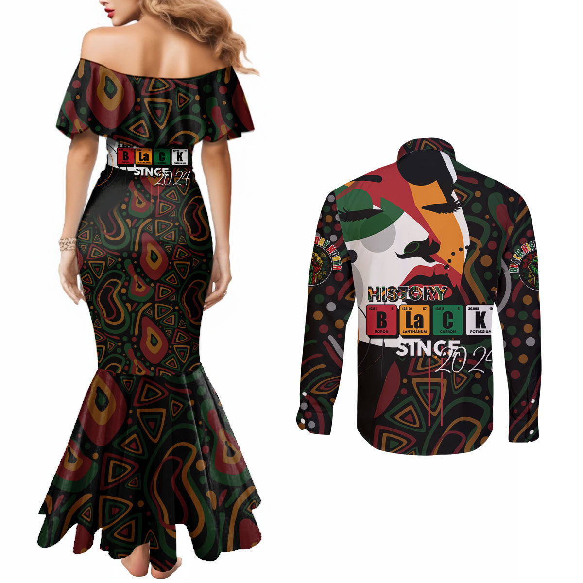Personalized Black History Month Couples Matching Mermaid Dress and Long Sleeve Button Shirt Since 2024 Chemistry Style