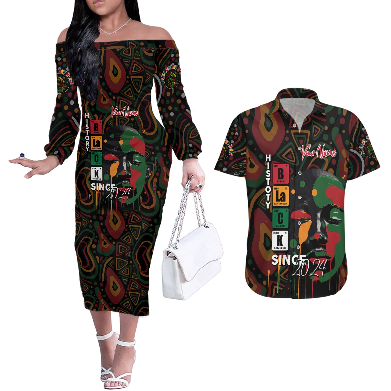 Personalized Black History Month Couples Matching Off The Shoulder Long Sleeve Dress and Hawaiian Shirt Since 2024 Chemistry Style - Wonder Print Shop