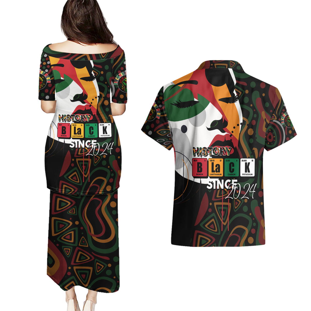 Personalized Black History Month Couples Matching Puletasi and Hawaiian Shirt Since 2024 Chemistry Style - Wonder Print Shop