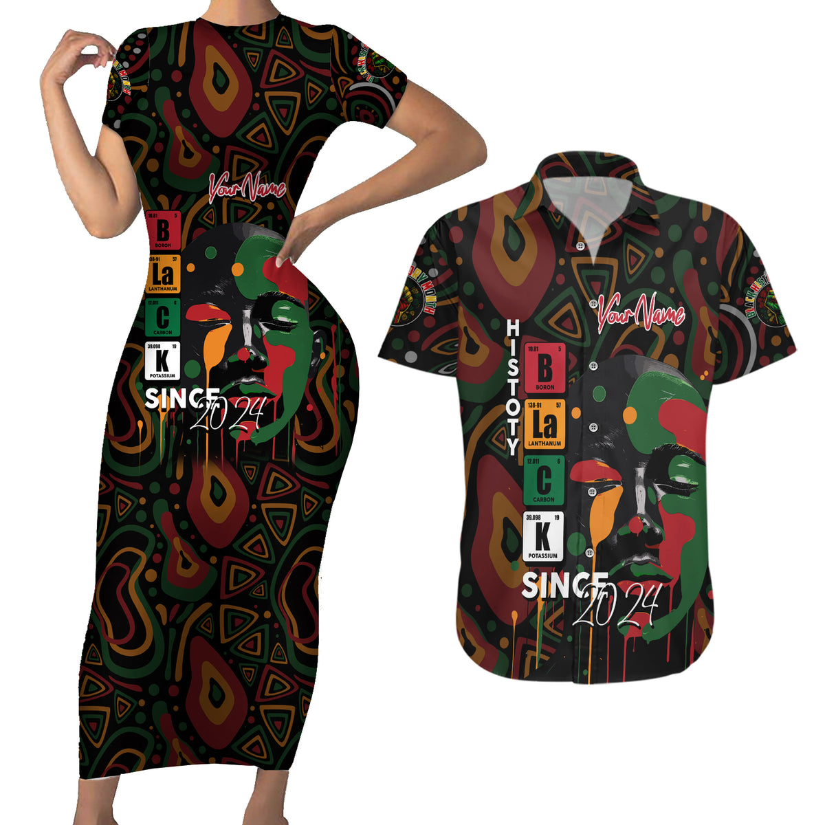 Personalized Black History Month Couples Matching Short Sleeve Bodycon Dress and Hawaiian Shirt Since 2024 Chemistry Style - Wonder Print Shop