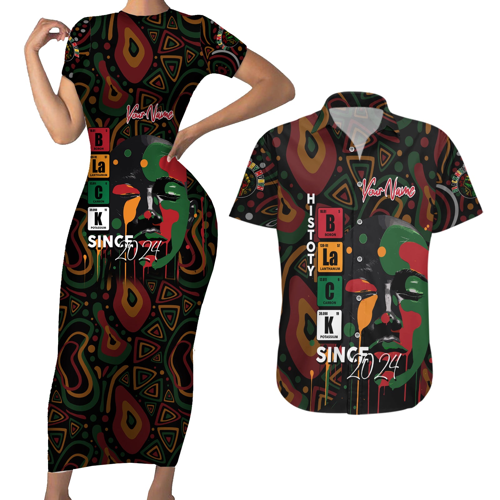 Personalized Black History Month Couples Matching Short Sleeve Bodycon Dress and Hawaiian Shirt Since 2024 Chemistry Style - Wonder Print Shop