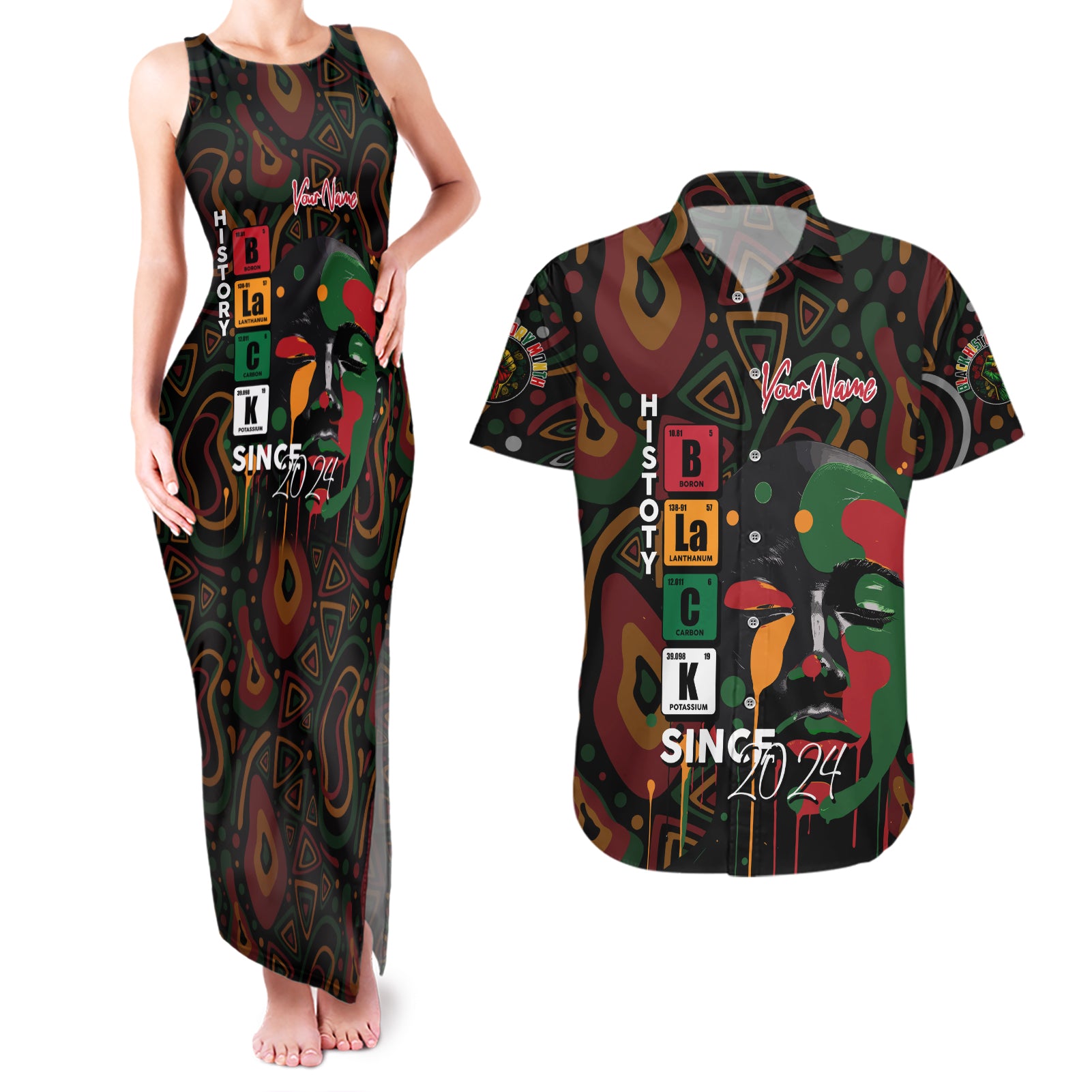 Personalized Black History Month Couples Matching Tank Maxi Dress and Hawaiian Shirt Since 2024 Chemistry Style - Wonder Print Shop