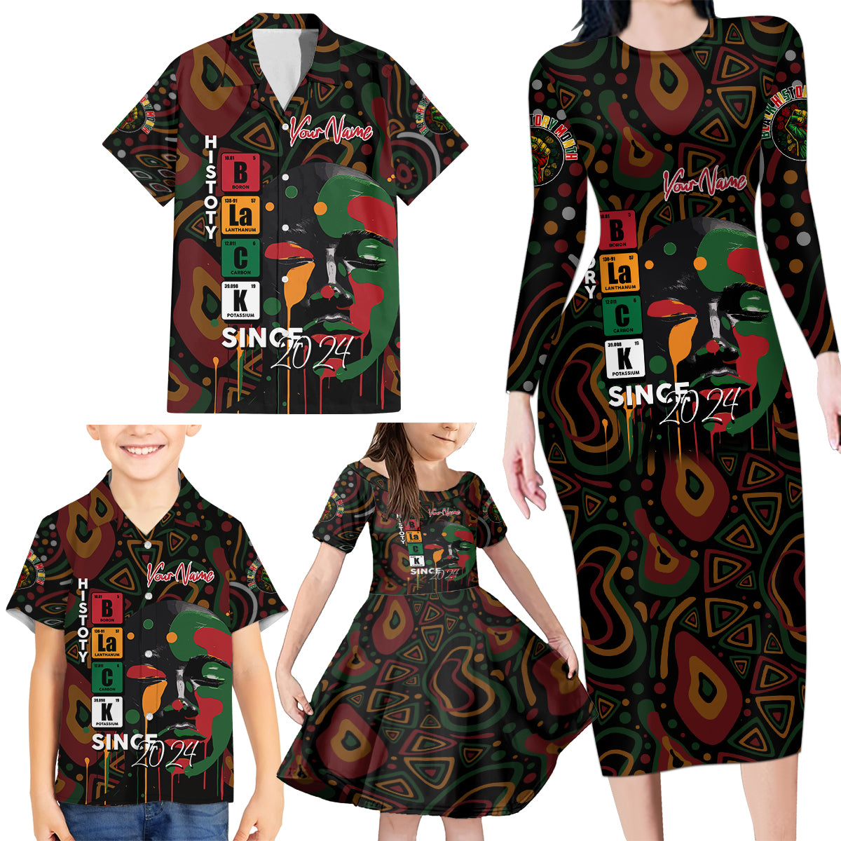 Personalized Black History Month Family Matching Long Sleeve Bodycon Dress and Hawaiian Shirt Since 2024 Chemistry Style - Wonder Print Shop