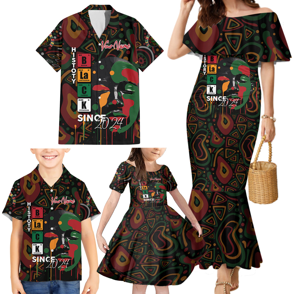 Personalized Black History Month Family Matching Mermaid Dress and Hawaiian Shirt Since 2024 Chemistry Style - Wonder Print Shop
