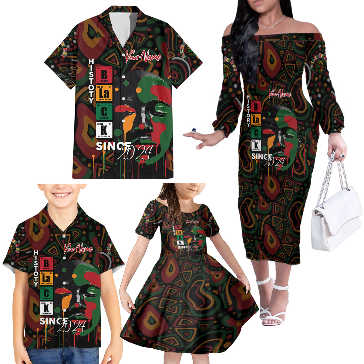 Personalized Black History Month Family Matching Off The Shoulder Long Sleeve Dress and Hawaiian Shirt Since 2024 Chemistry Style - Wonder Print Shop