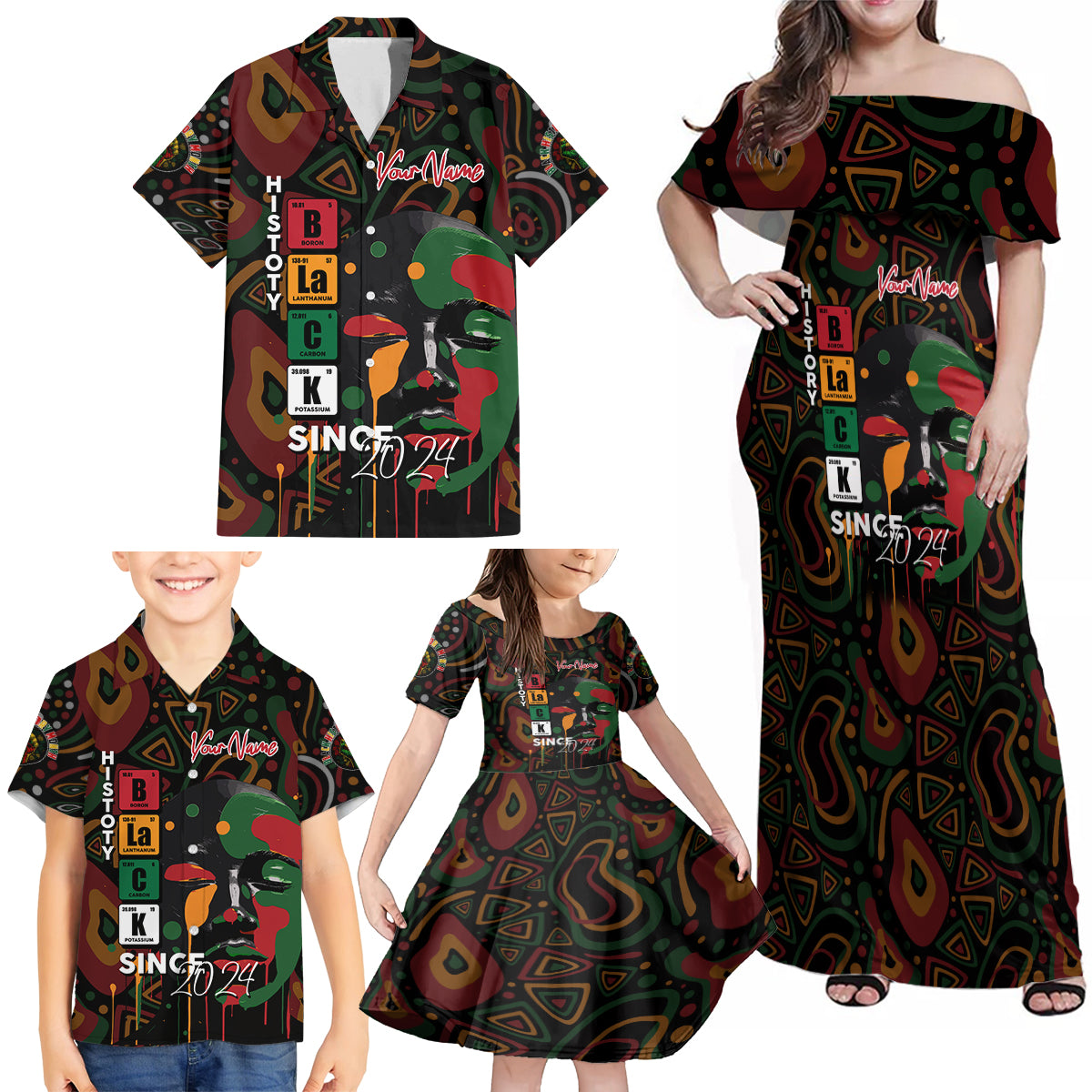 Personalized Black History Month Family Matching Off Shoulder Maxi Dress and Hawaiian Shirt Since 2024 Chemistry Style - Wonder Print Shop
