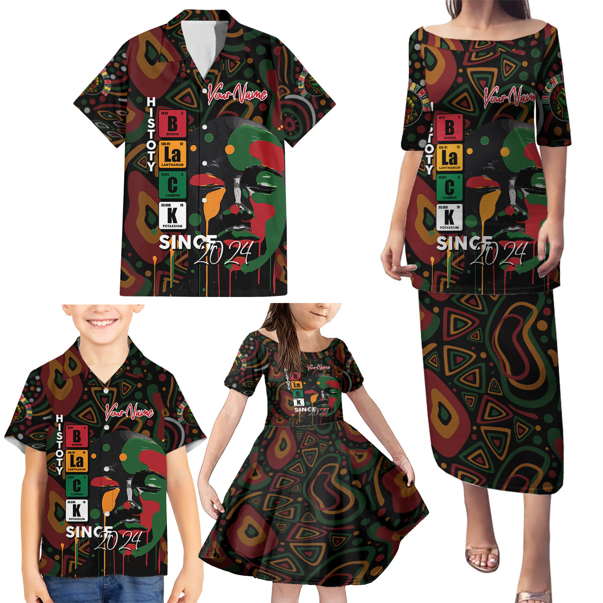 Personalized Black History Month Family Matching Puletasi and Hawaiian Shirt Since 2024 Chemistry Style - Wonder Print Shop