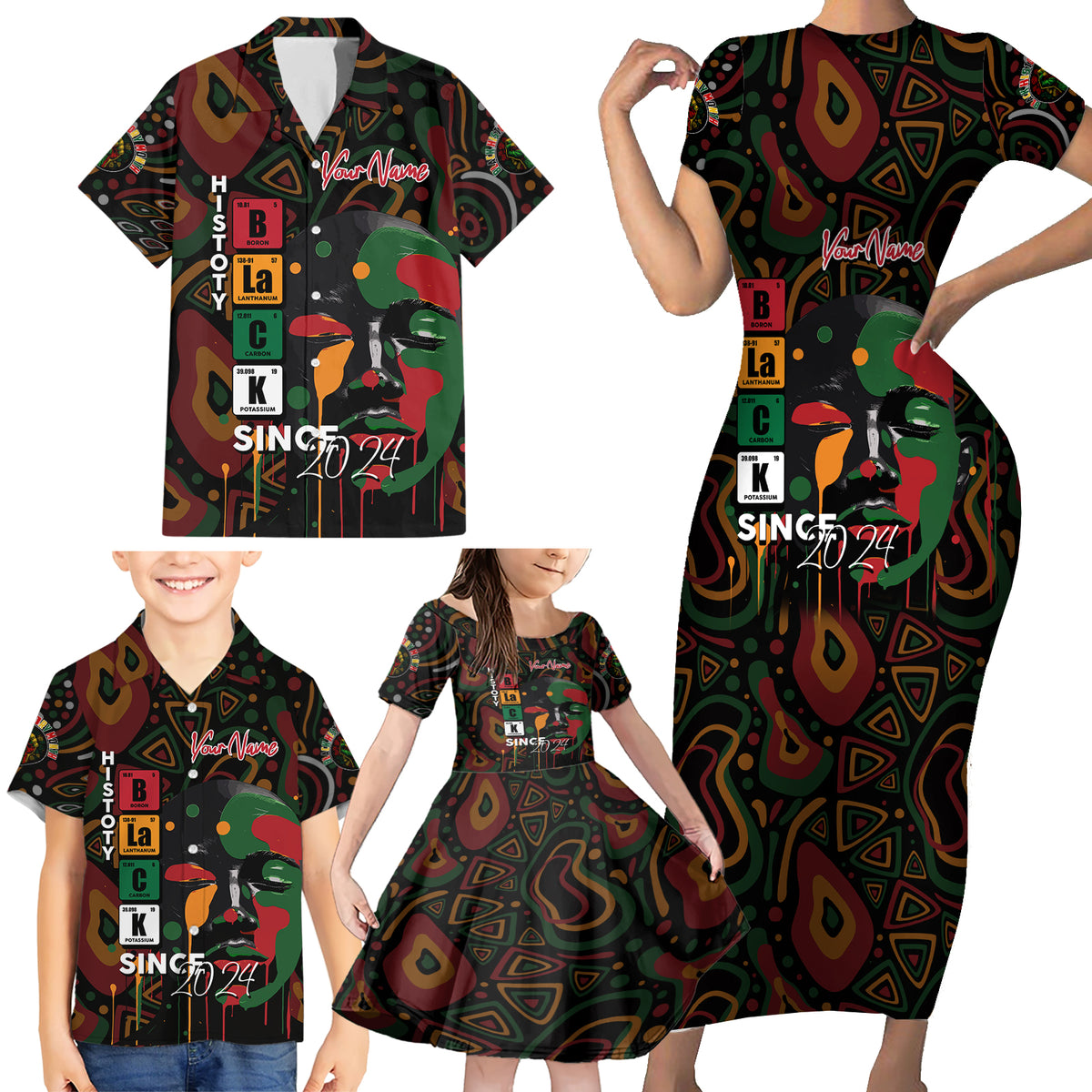 Personalized Black History Month Family Matching Short Sleeve Bodycon Dress and Hawaiian Shirt Since 2024 Chemistry Style - Wonder Print Shop