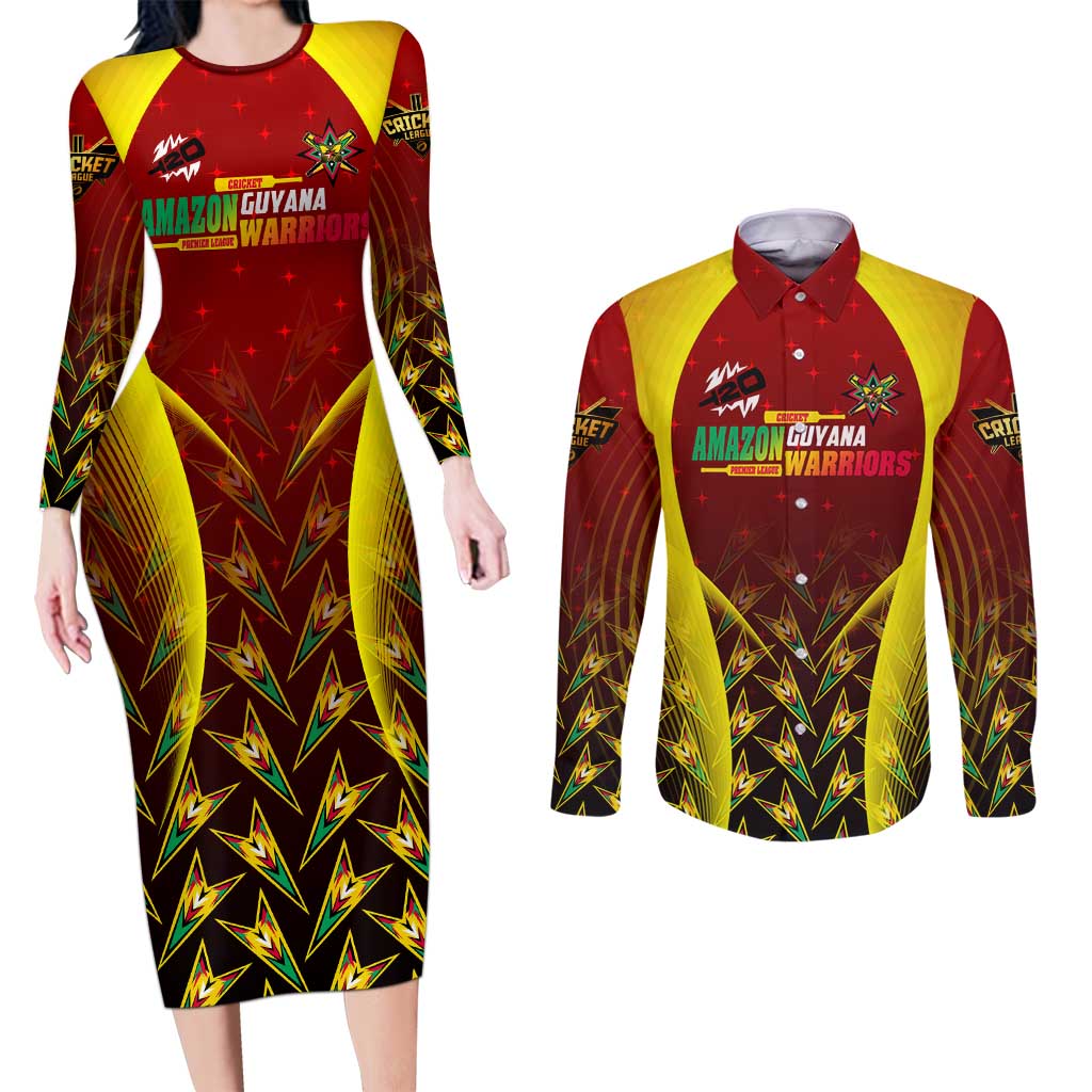 Personalised Guyana Cricket Amazon Warriors Couples Matching Long Sleeve Bodycon Dress and Long Sleeve Button Shirt Unleashing the Power Battle Mode