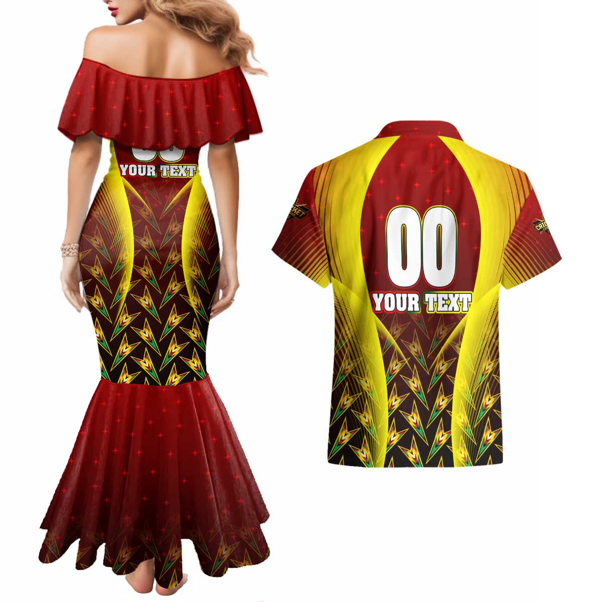 Personalised Guyana Cricket Amazon Warriors Couples Matching Mermaid Dress and Hawaiian Shirt Unleashing the Power Battle Mode