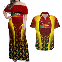 Personalised Guyana Cricket Amazon Warriors Couples Matching Off Shoulder Maxi Dress and Hawaiian Shirt Unleashing the Power Battle Mode