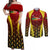 Personalised Guyana Cricket Amazon Warriors Couples Matching Off Shoulder Maxi Dress and Long Sleeve Button Shirt Unleashing the Power Battle Mode