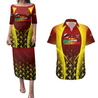 Personalised Guyana Cricket Amazon Warriors Couples Matching Puletasi and Hawaiian Shirt Unleashing the Power Battle Mode