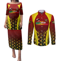 Personalised Guyana Cricket Amazon Warriors Couples Matching Puletasi and Long Sleeve Button Shirt Unleashing the Power Battle Mode
