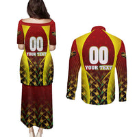 Personalised Guyana Cricket Amazon Warriors Couples Matching Puletasi and Long Sleeve Button Shirt Unleashing the Power Battle Mode