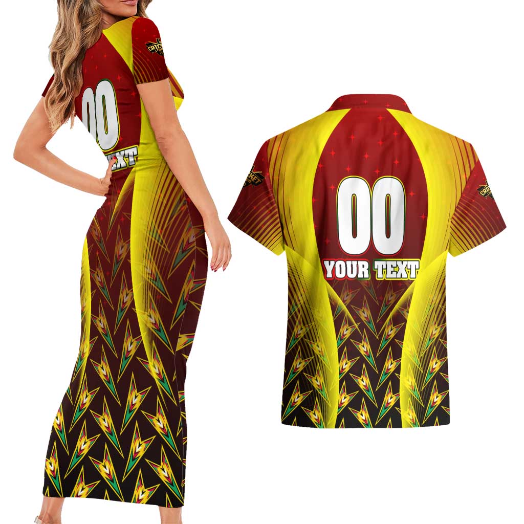 Personalised Guyana Cricket Amazon Warriors Couples Matching Short Sleeve Bodycon Dress and Hawaiian Shirt Unleashing the Power Battle Mode