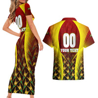 Personalised Guyana Cricket Amazon Warriors Couples Matching Short Sleeve Bodycon Dress and Hawaiian Shirt Unleashing the Power Battle Mode