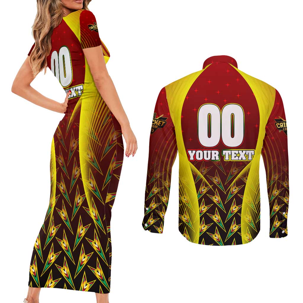 Personalised Guyana Cricket Amazon Warriors Couples Matching Short Sleeve Bodycon Dress and Long Sleeve Button Shirt Unleashing the Power Battle Mode